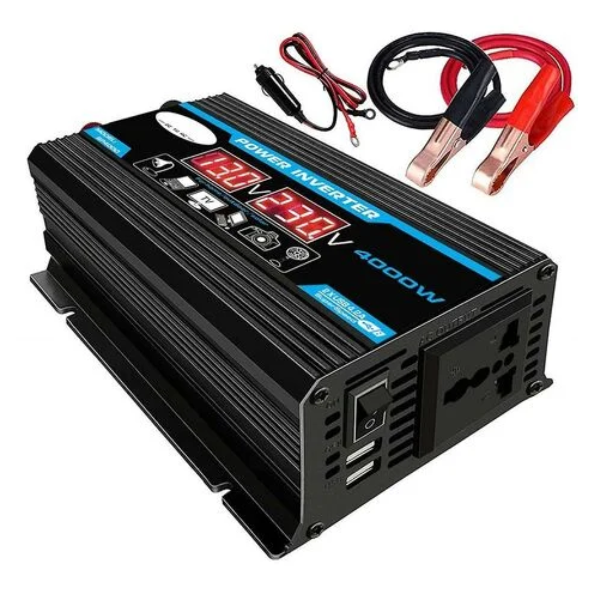 Inversor de Corriente 4000W 12V a 220V / 110V con Dual USB LED Onda Modificada Negro OpenBox