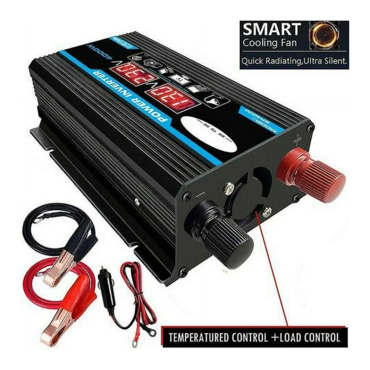 Inversor de Corriente 4000W 12V a 220V / 110V con Dual USB LED Onda Modificada Negro OpenBox