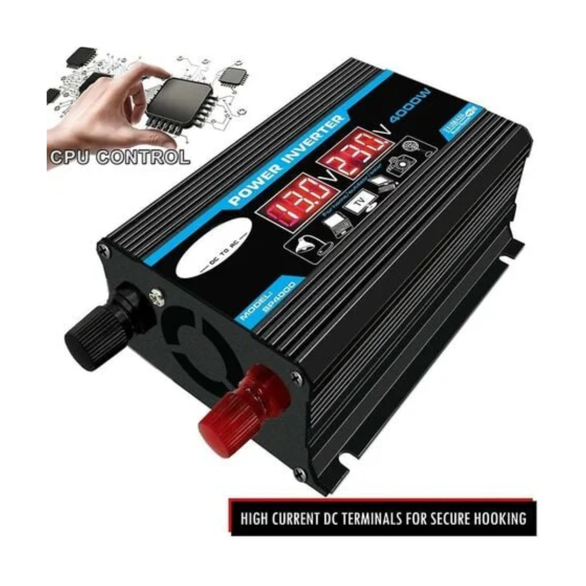 Inversor de Corriente 4000W 12V a 220V / 110V con Dual USB LED Onda Modificada Negro OpenBox