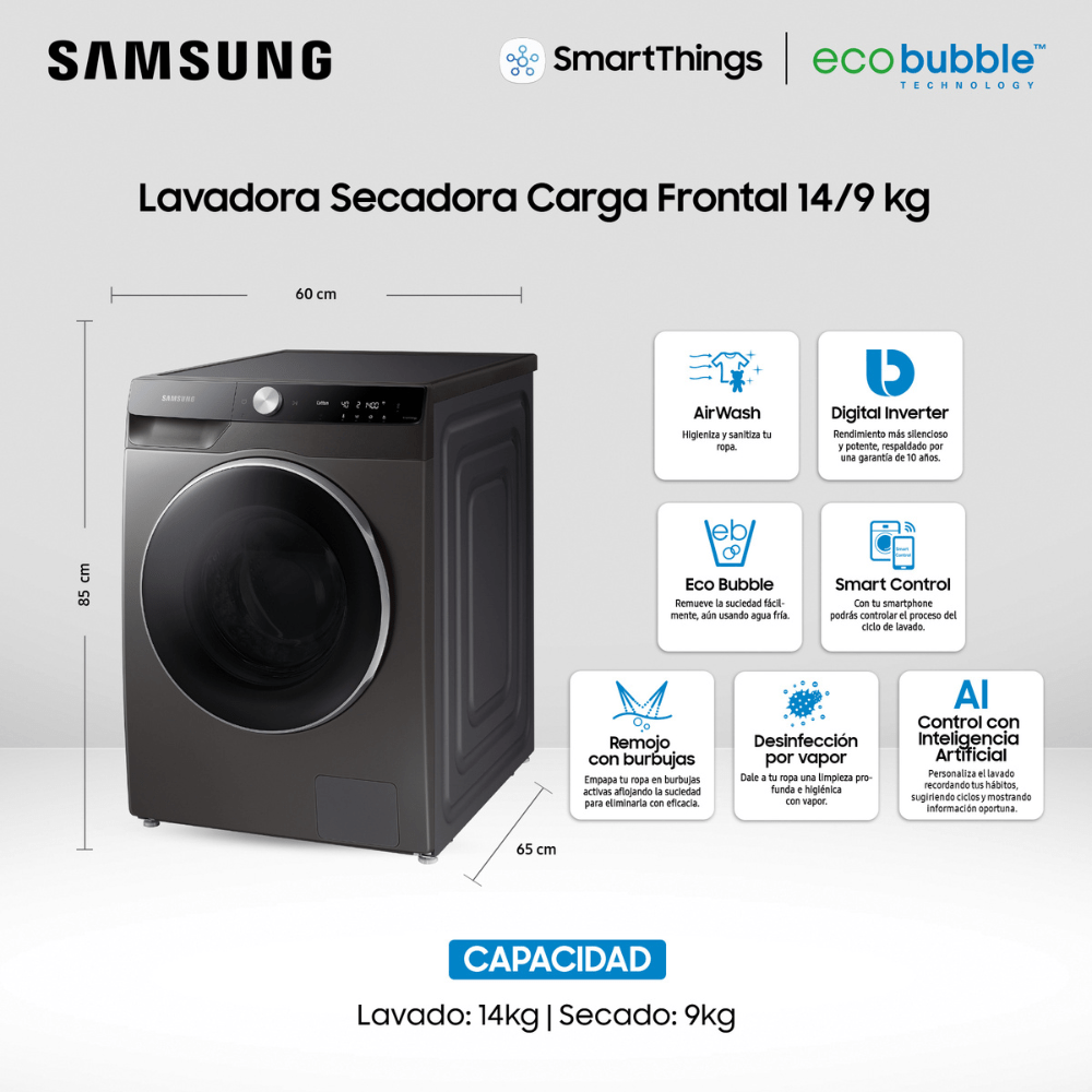 Samsung Lavadora Secadora 14Kg/9Kg con Control con Inteligencia Artificial Gris Openbox - Reuse Chile