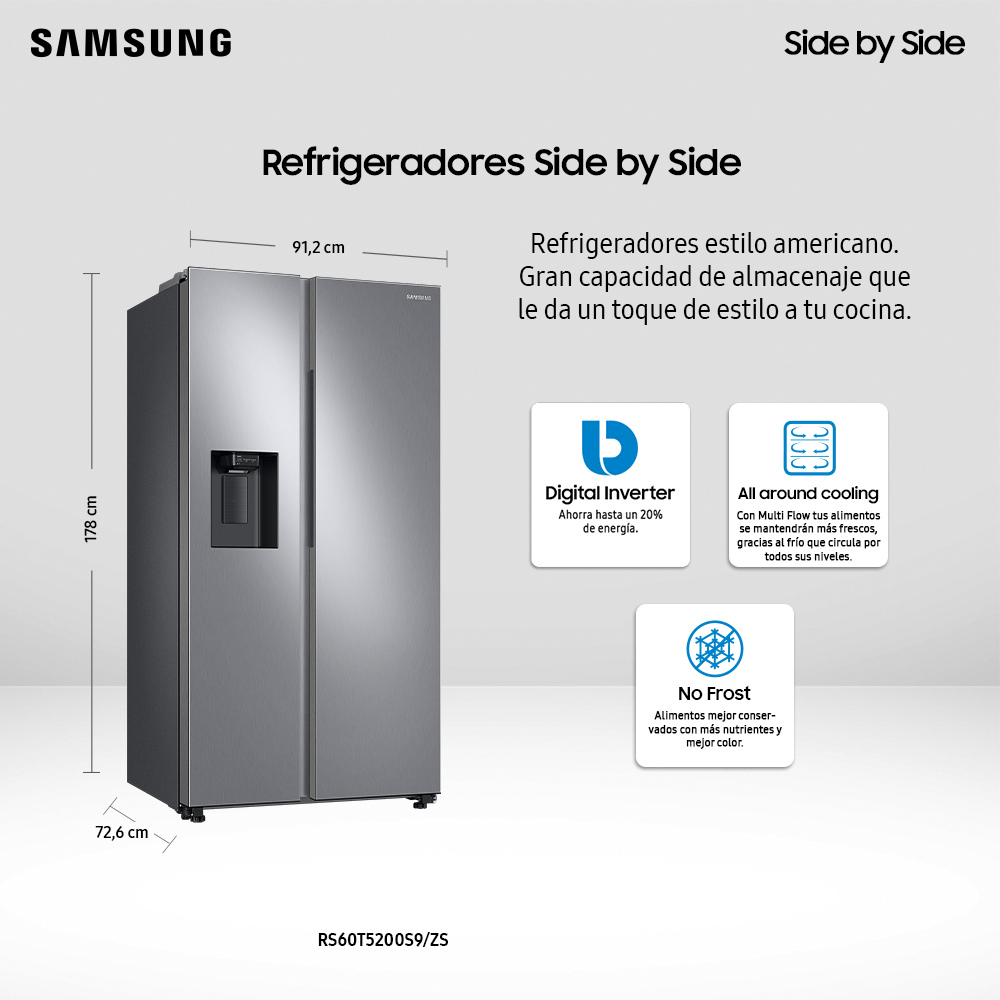 Samsung Refrigerador Side by Side de 602L con Space Max Gris Openbox - Reuse Chile