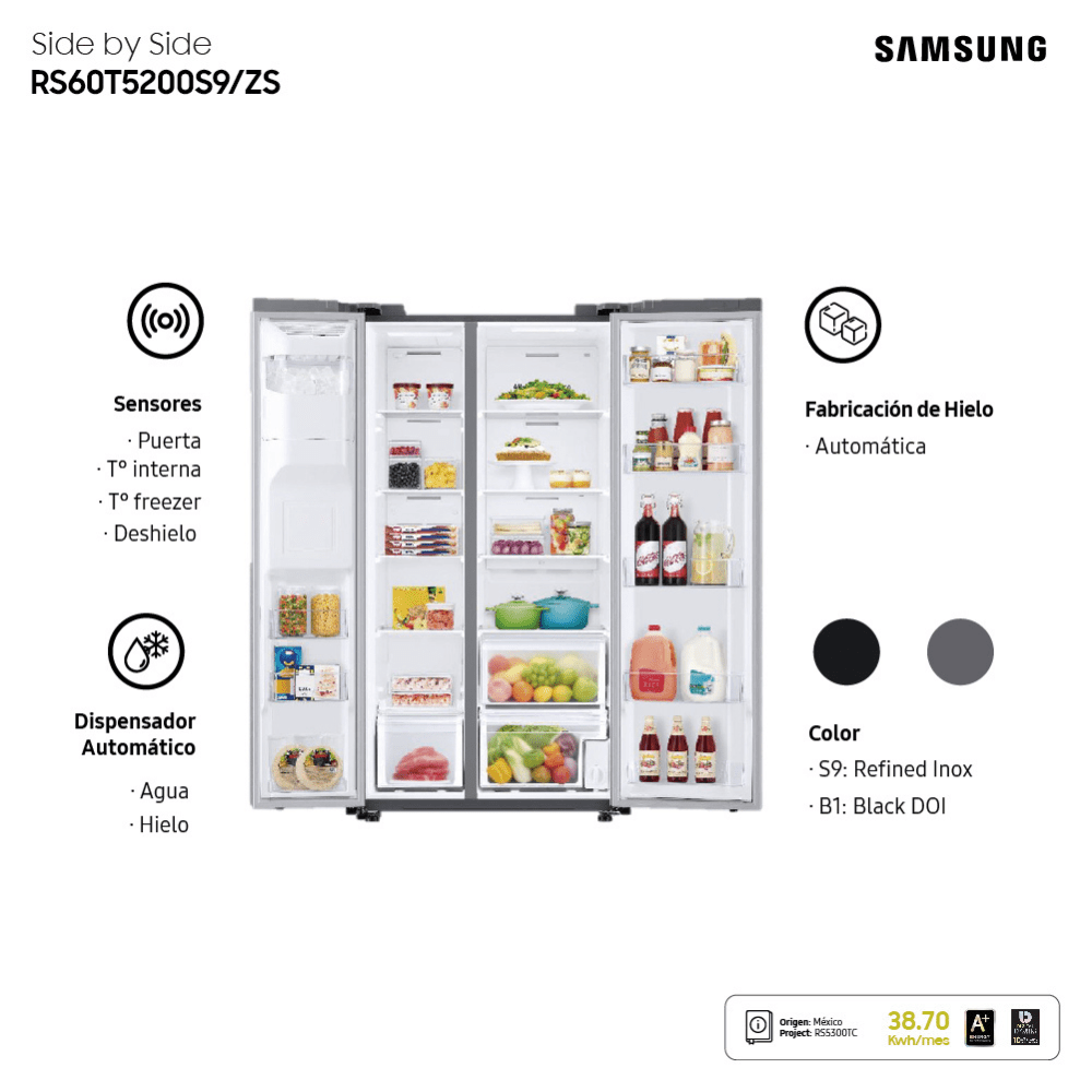Samsung Refrigerador Side by Side de 602L con Space Max Gris Openbox - Reuse Chile